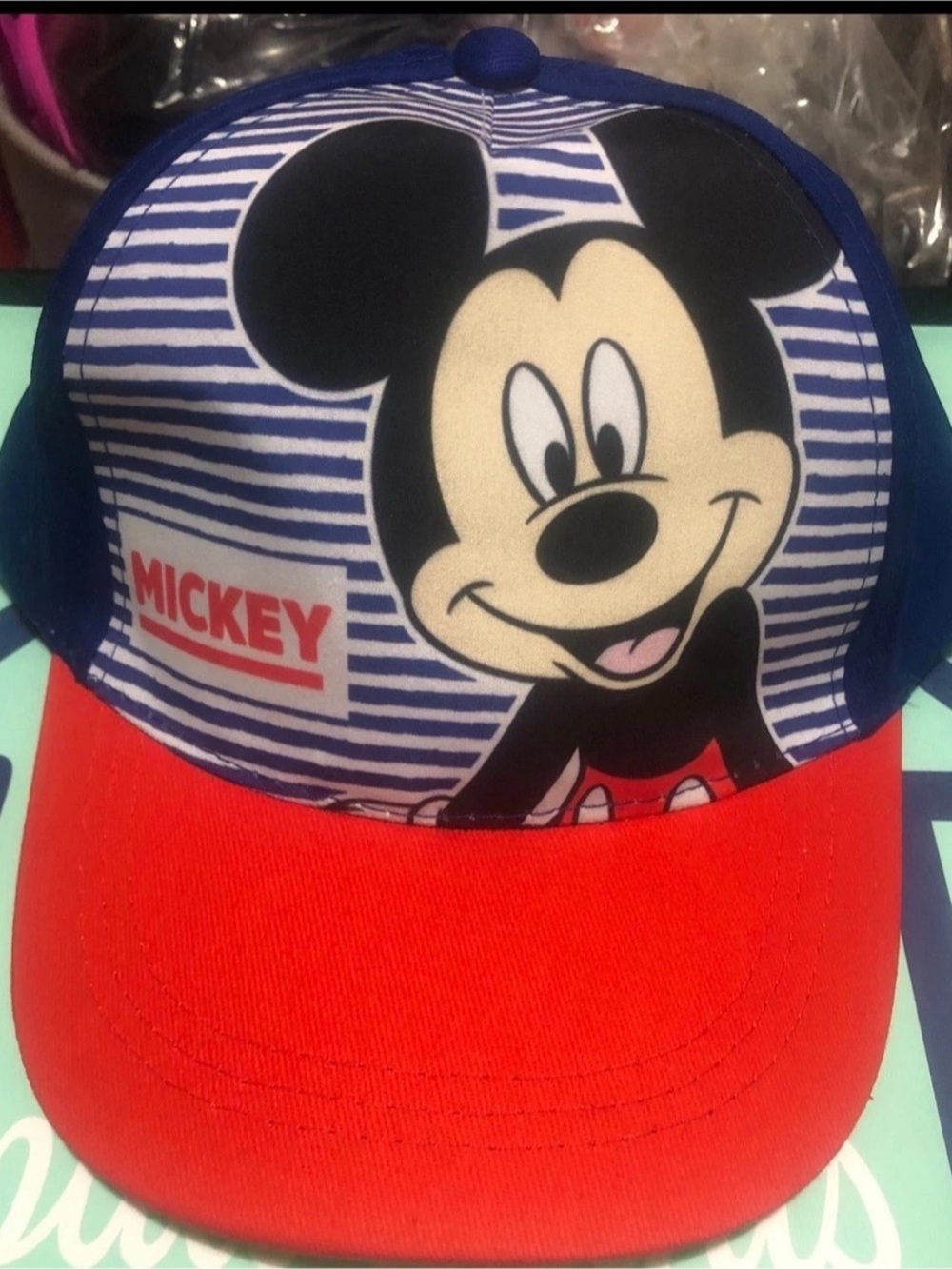 Disney Mickey Mouse Striped Blue & Red Hat NWT
